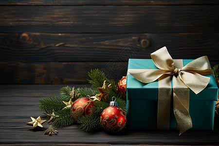包装精美的礼盒和圣诞装饰背景图片