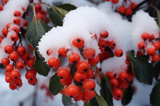 冬日雪中的果实图片