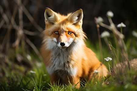 红狐在野草中图片