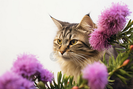 花丛中的猫咪图片