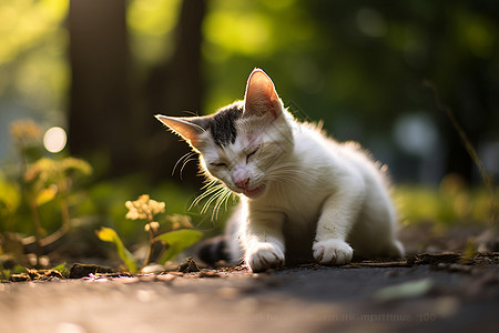 小猫在草地上坐着背景图片