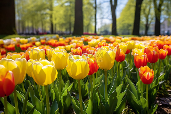 公园中的一片郁金香花海图片