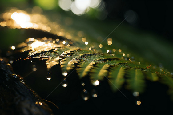 微光浸湿叶子图片