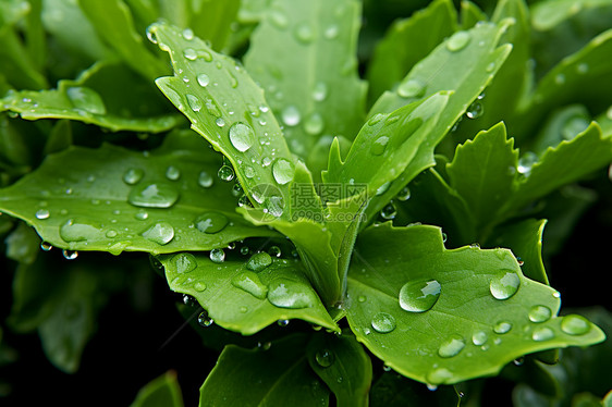 清晨的雨露浸湿了叶片图片