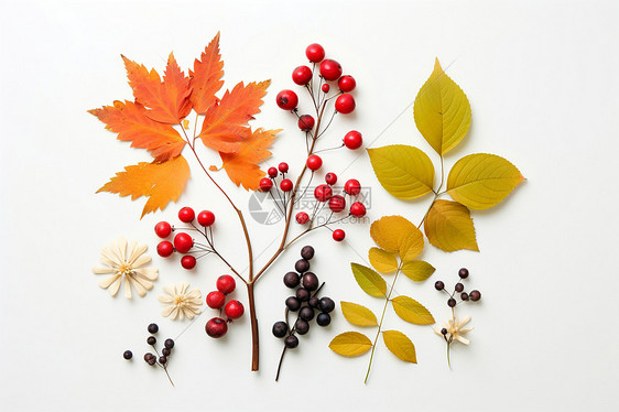 秋叶和浆果的拼贴图片