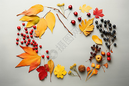 红色浆果和黄叶图片