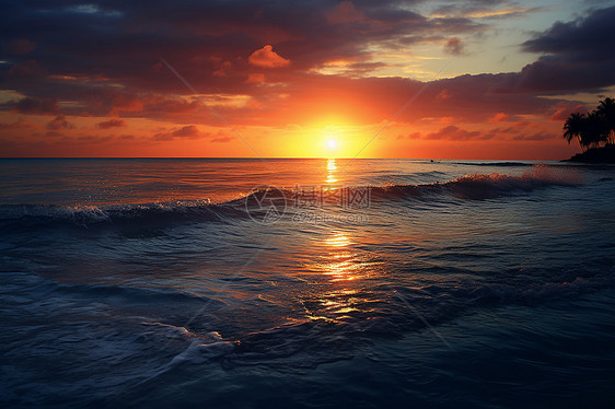 夕阳海边景色图片