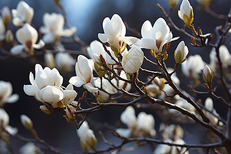 白花盛放的树枝图片