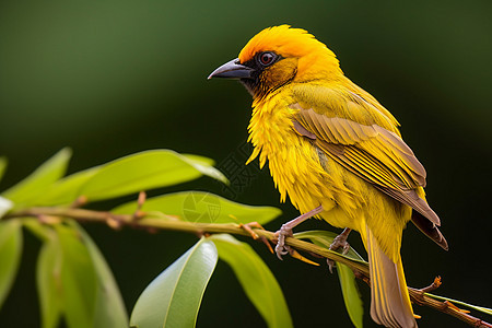 黄色鸟儿栖息在树枝上图片