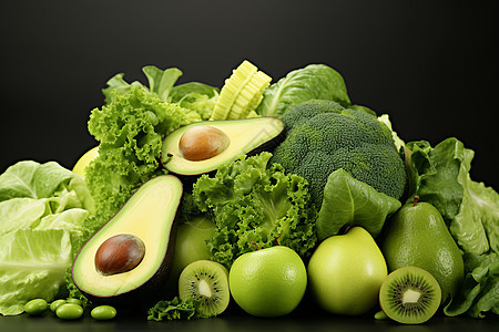绿色水果和蔬菜背景图片