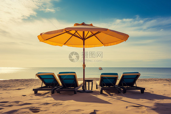 海边夏日遮阳伞图片