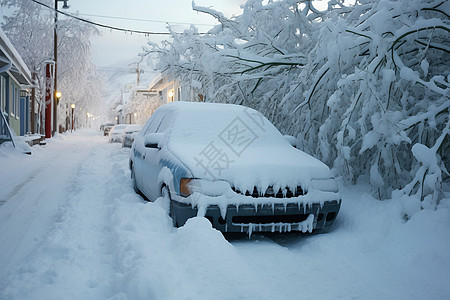 汽车结冰冬日雪地里的汽车背景