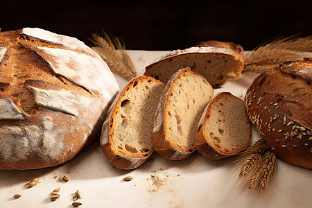 面包与麦穗的静物照片图片