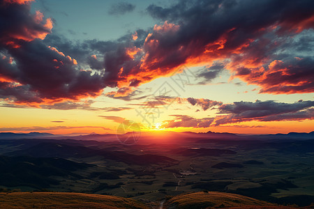 夕阳下山谷的日落图片