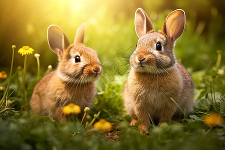 草地上两只兔子图片
