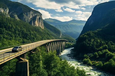 汽车穿越山谷上的桥梁图片