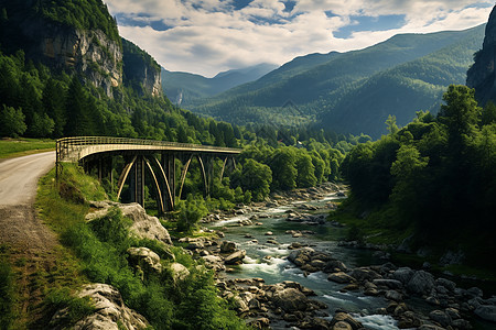 一座桥横跨山谷图片