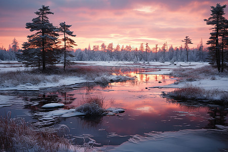 冬日黄昏的森林图片