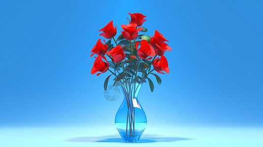 玻璃花瓶中的玫瑰花图片