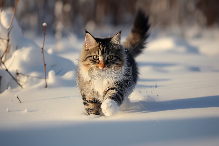 寒冷冬季晚上的宠物猫咪图片