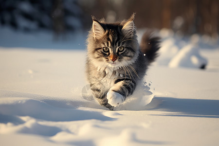 冬日奔跑的宠物猫咪图片