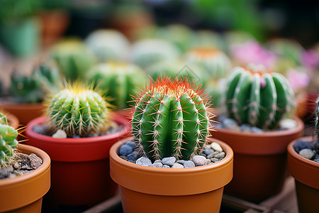 花盆中的小型仙人掌植物图片