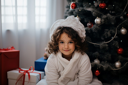 庆祝圣诞节的可爱小女孩背景图片