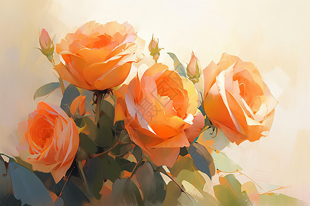 橙色的玫瑰花插画图片