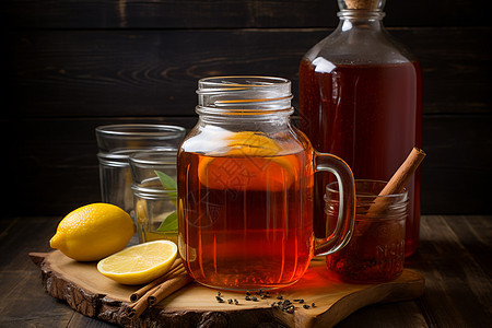 健康养生的柠檬红茶背景图片