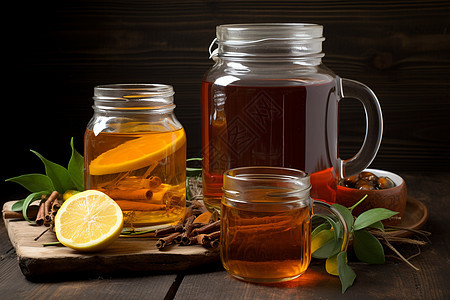 新鲜泡制的柠檬红茶背景图片