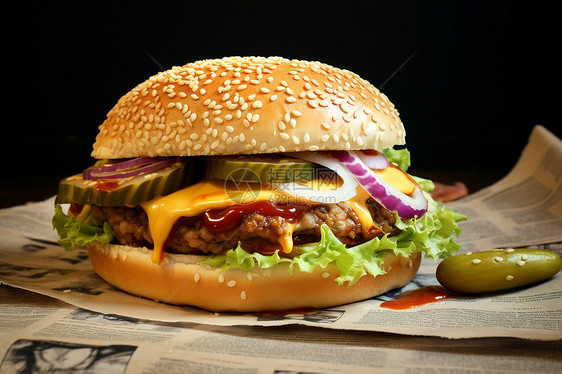 快餐店的芝士牛肉汉堡图片