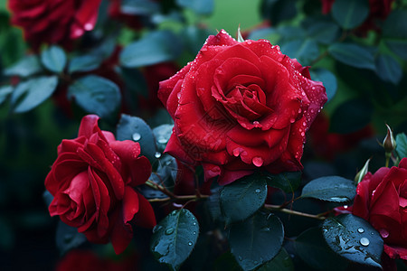 花园中的红玫瑰花束图片