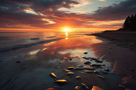 海滩日落的美丽景观图片