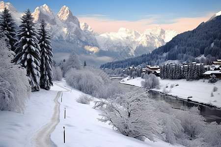 雪乡风光冬日雪山风光背景