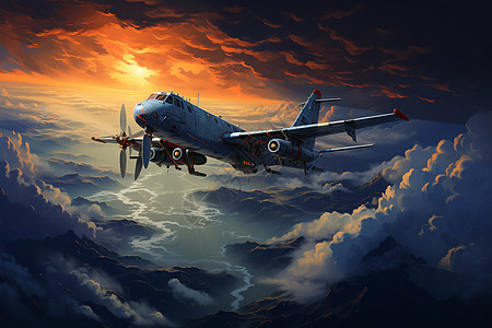 空中飞翔的大型飞机背景图片