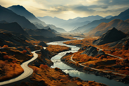 秋季山间崎岖的道路图片