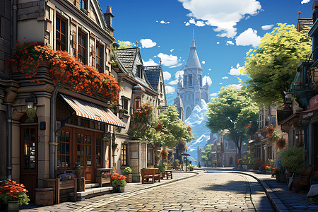 古老的欧洲城镇街道景观图片