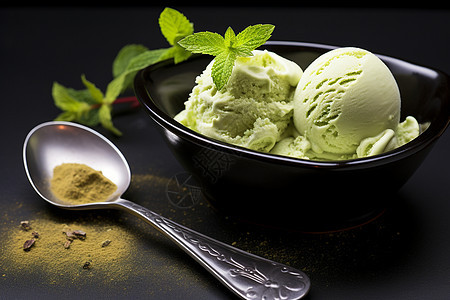 清凉解暑的绿茶薄荷冰淇淋背景图片