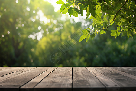 夏季公园中的木桌背景图片