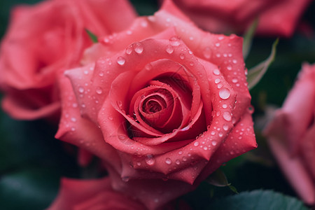 玫瑰湿润的花瓣特写图片