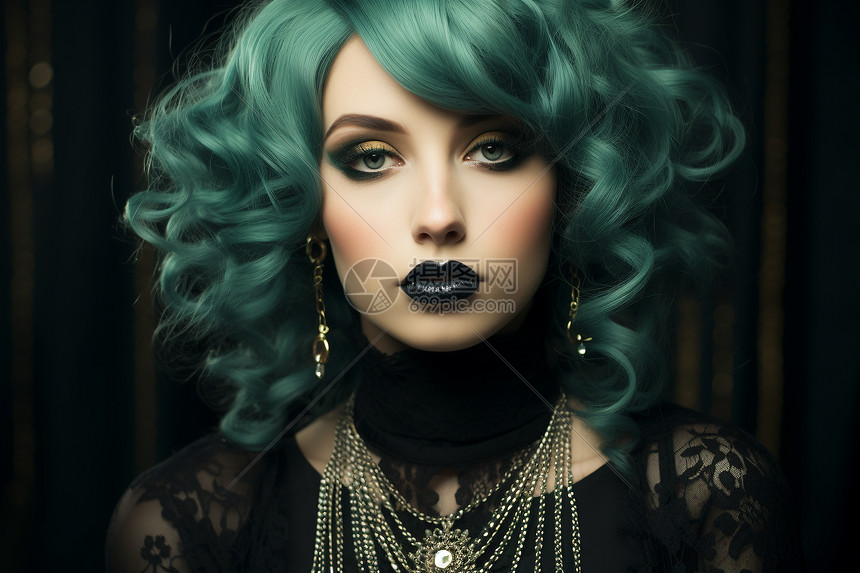 哥特风风格的绿发女子图片