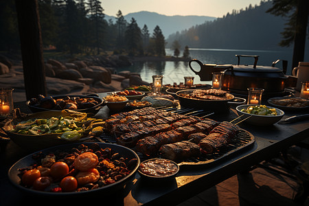 烧烤派对湖畔美食图片
