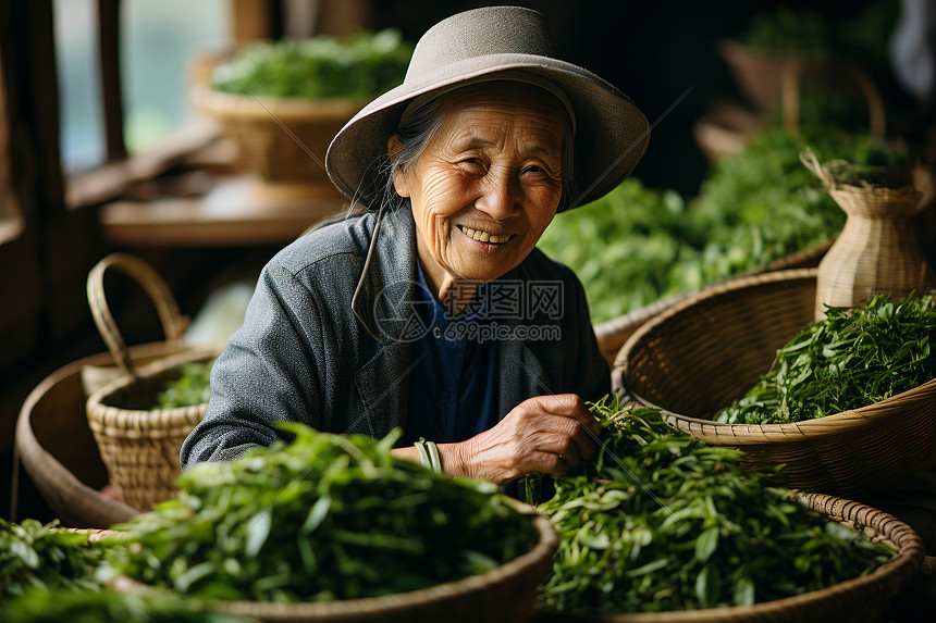 正在制茶的老人图片