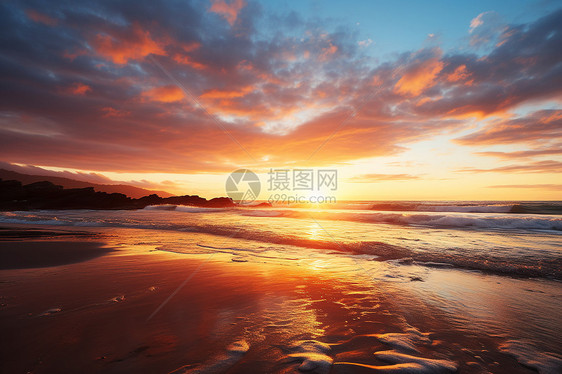 海滩夕阳西下图片