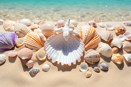 海滩上的贝壳与海星图片