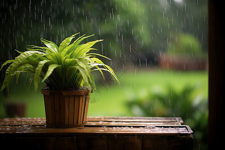 雨中的花园景色图片