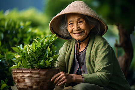 收获新鲜茶叶的喜悦图片