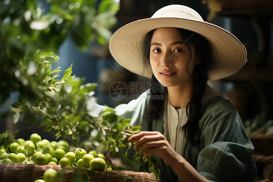 新鲜采摘的茶叶图片