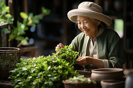 挑选新鲜的茶叶图片