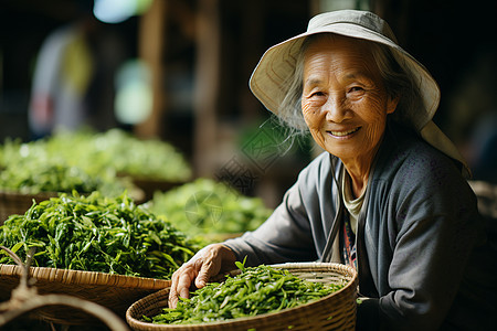 优雅的老年茶农图片